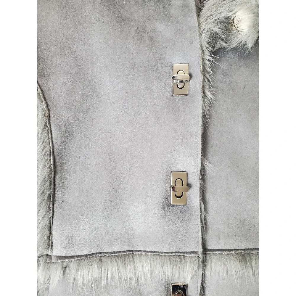 Vintage Lisa Gray‎ Sweater Jacket Faux Fur Collar Silver Turn Lock Buttons Large